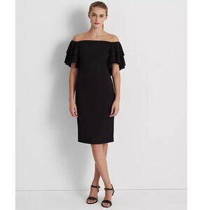Ralph Lauren Womens Off Shoulder Ruffled Cocktail Dress Size 10